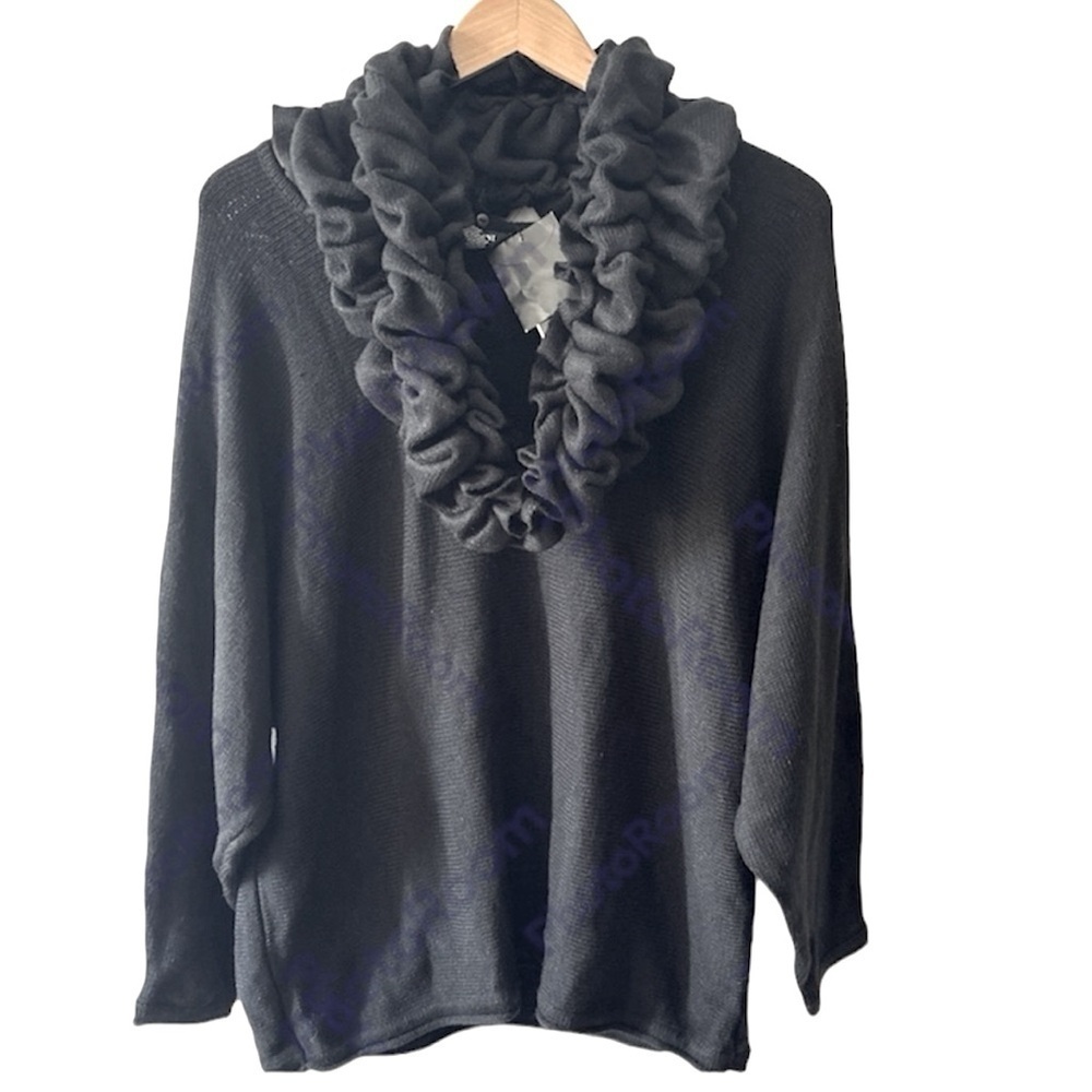 Alfani Black Sweater w/ Ruffled Removeable Infinity ScarfStyle 6825EBK644 1X
